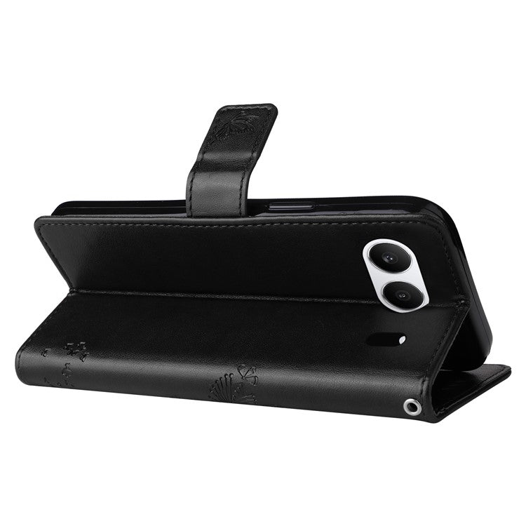 KT Imprinting Flower Series-3 For OnePlus Nord 4 Case Cat Tree Pattern Flip Leather Phone Cover - Black