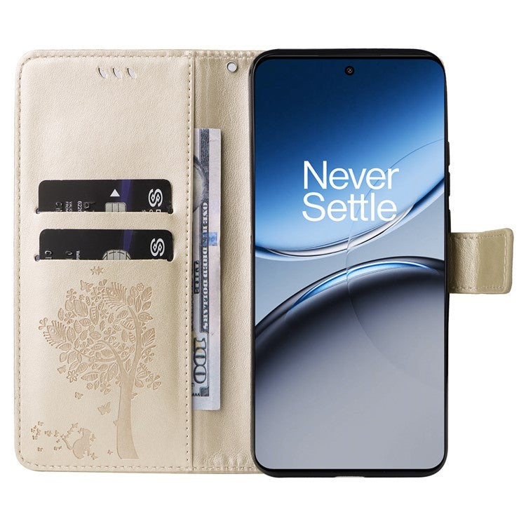 KT Imprinting Flower Series-3 For OnePlus Nord 4 Case Cat Tree Pattern Flip Leather Phone Cover - Gold
