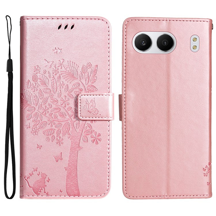 KT Imprinting Flower Series-3 For OnePlus Nord 4 Case Cat Tree Pattern Flip Leather Phone Cover - Rose Gold