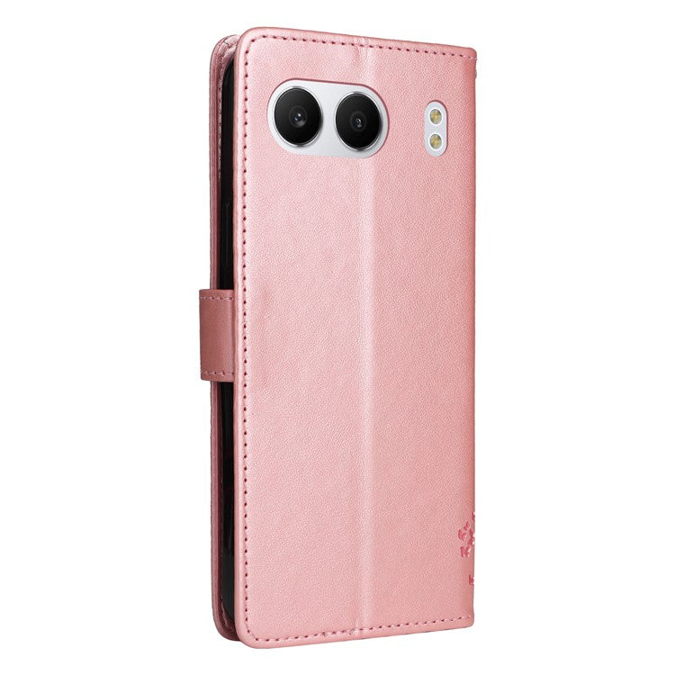 KT Imprinting Flower Series-3 For OnePlus Nord 4 Case Cat Tree Pattern Flip Leather Phone Cover - Rose Gold