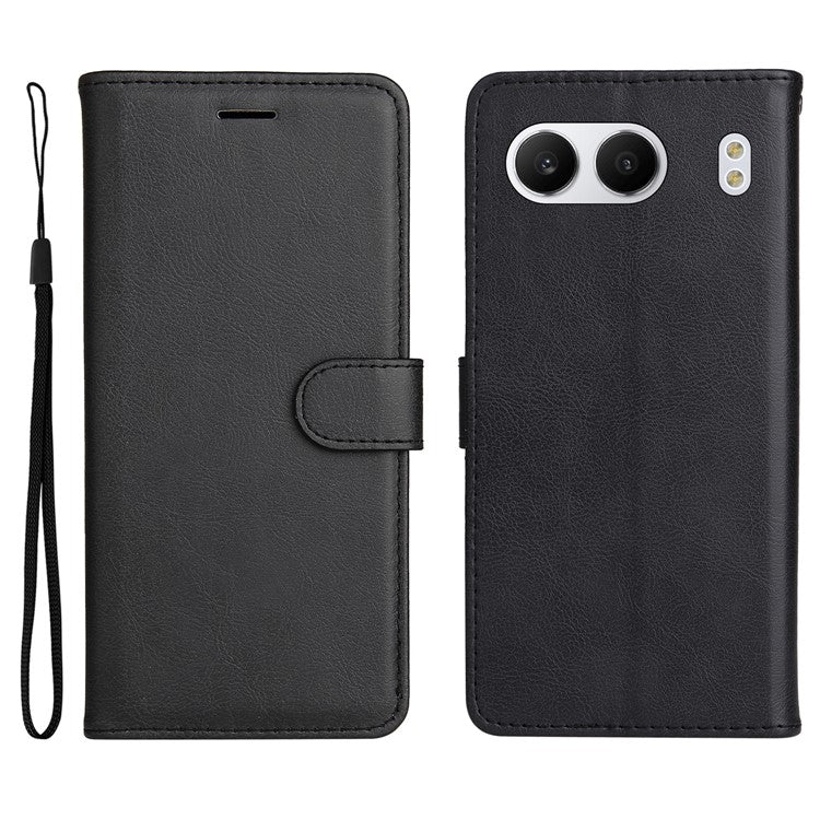 KT Leather Series-2 for OnePlus Nord 4 Case Solid Color Leather Phone Cover Wallet Stand - Black