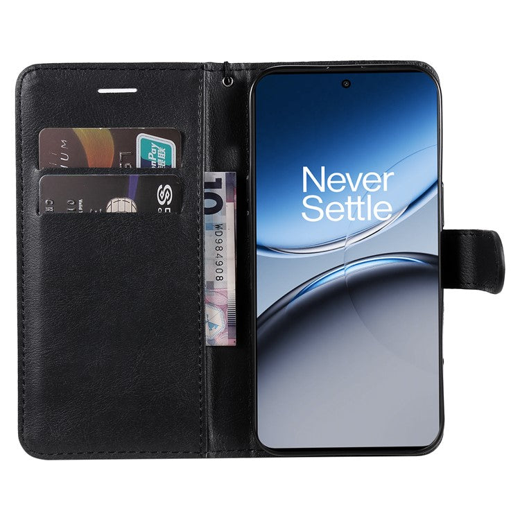 KT Leather Series-2 for OnePlus Nord 4 Case Solid Color Leather Phone Cover Wallet Stand - Black