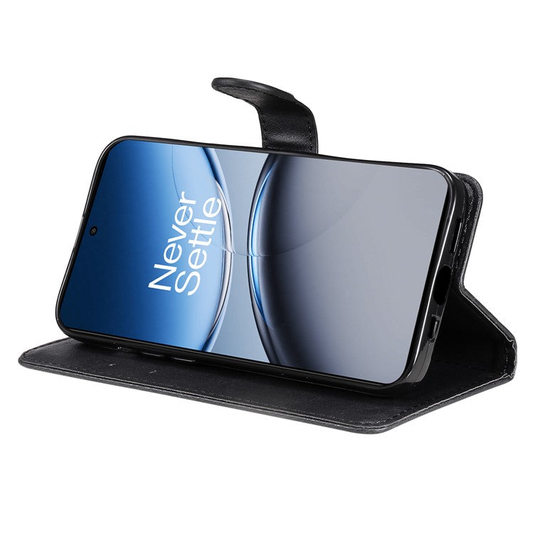 KT Leather Series-2 for OnePlus Nord 4 Case Solid Color Leather Phone Cover Wallet Stand - Black