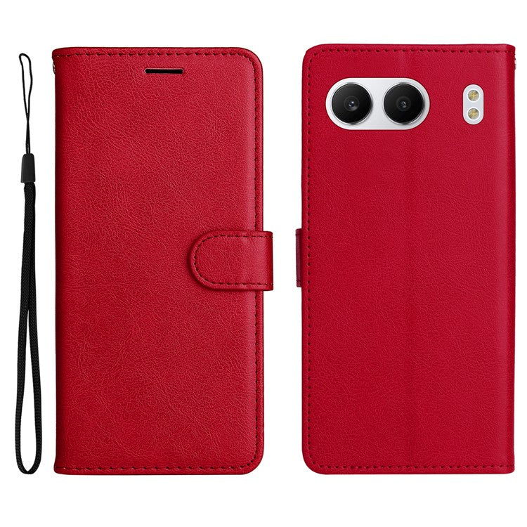 KT Leather Series-2 for OnePlus Nord 4 Case Solid Color Leather Phone Cover Wallet Stand - Red