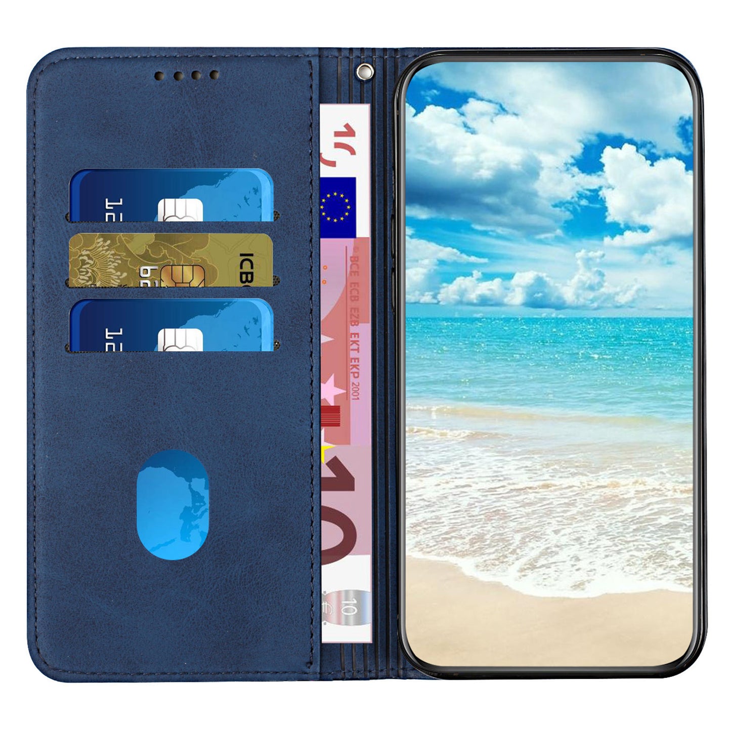 For Samsung Galaxy A16 5G / A16 4G Phone Cover Imprinted PU Leather Wallet Stand Case - Sapphire