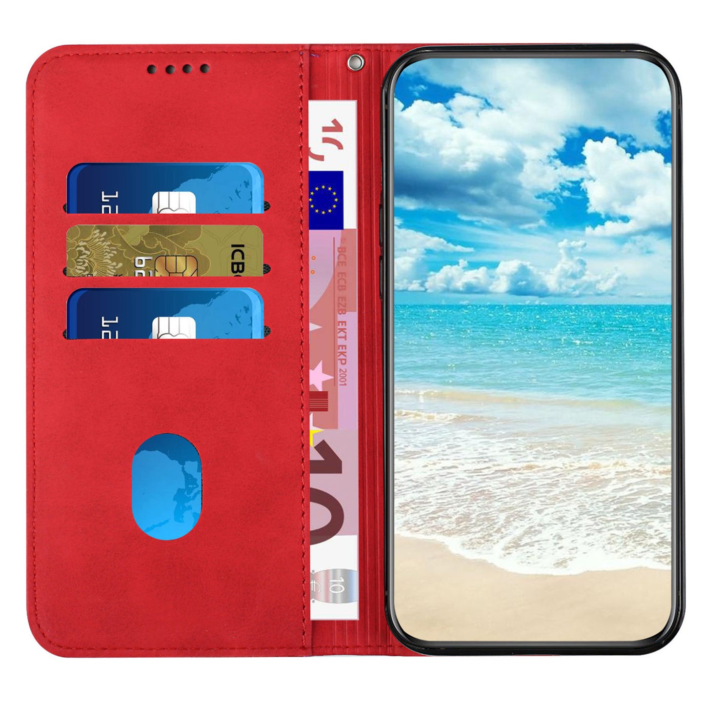 For Samsung Galaxy A16 5G / A16 4G Phone Cover Imprinted PU Leather Wallet Stand Case - Red