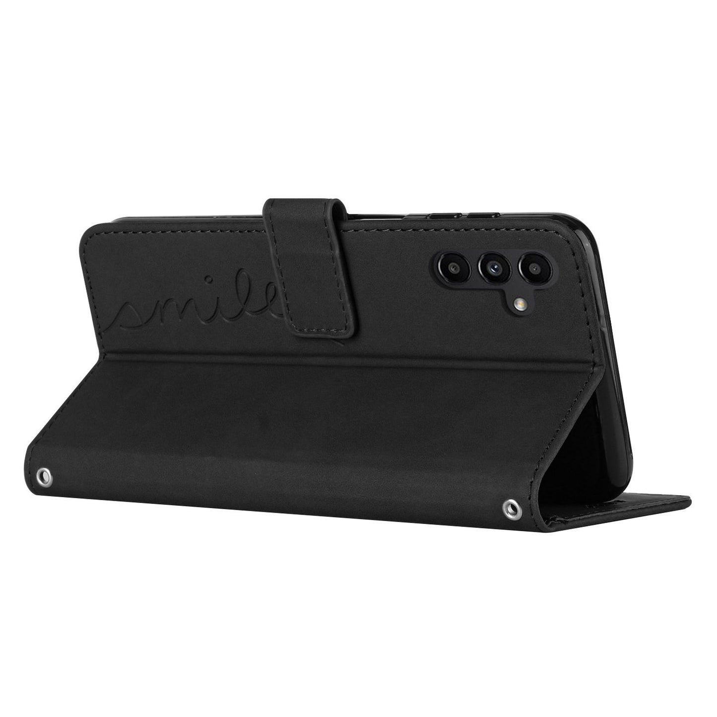 For Samsung Galaxy A16 5G / A16 4G Case Viewing Stand PU Leather Phone Cover Imprinted Pattern - Black