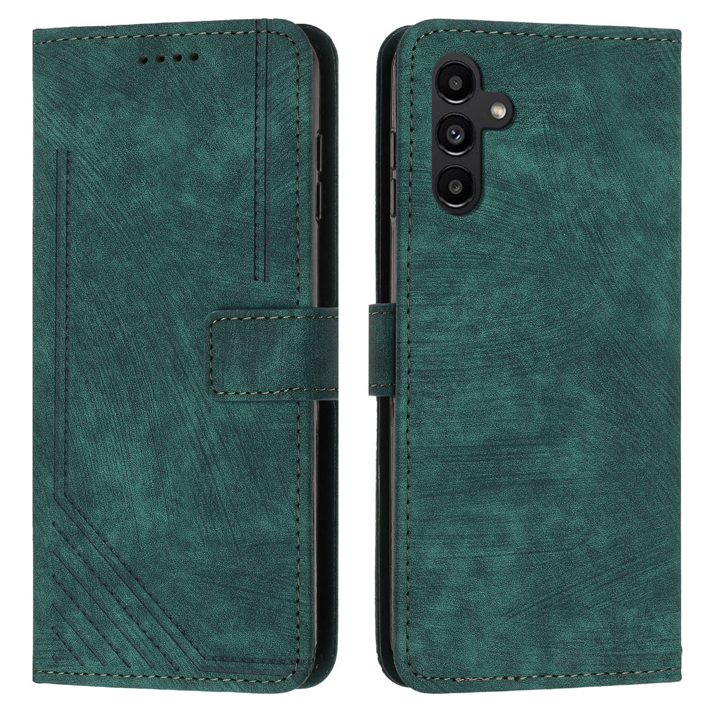 For Samsung Galaxy A16 5G / A16 4G Case Imprinted Lines Leather Phone Cover Bookstyle Folding Stand - Green