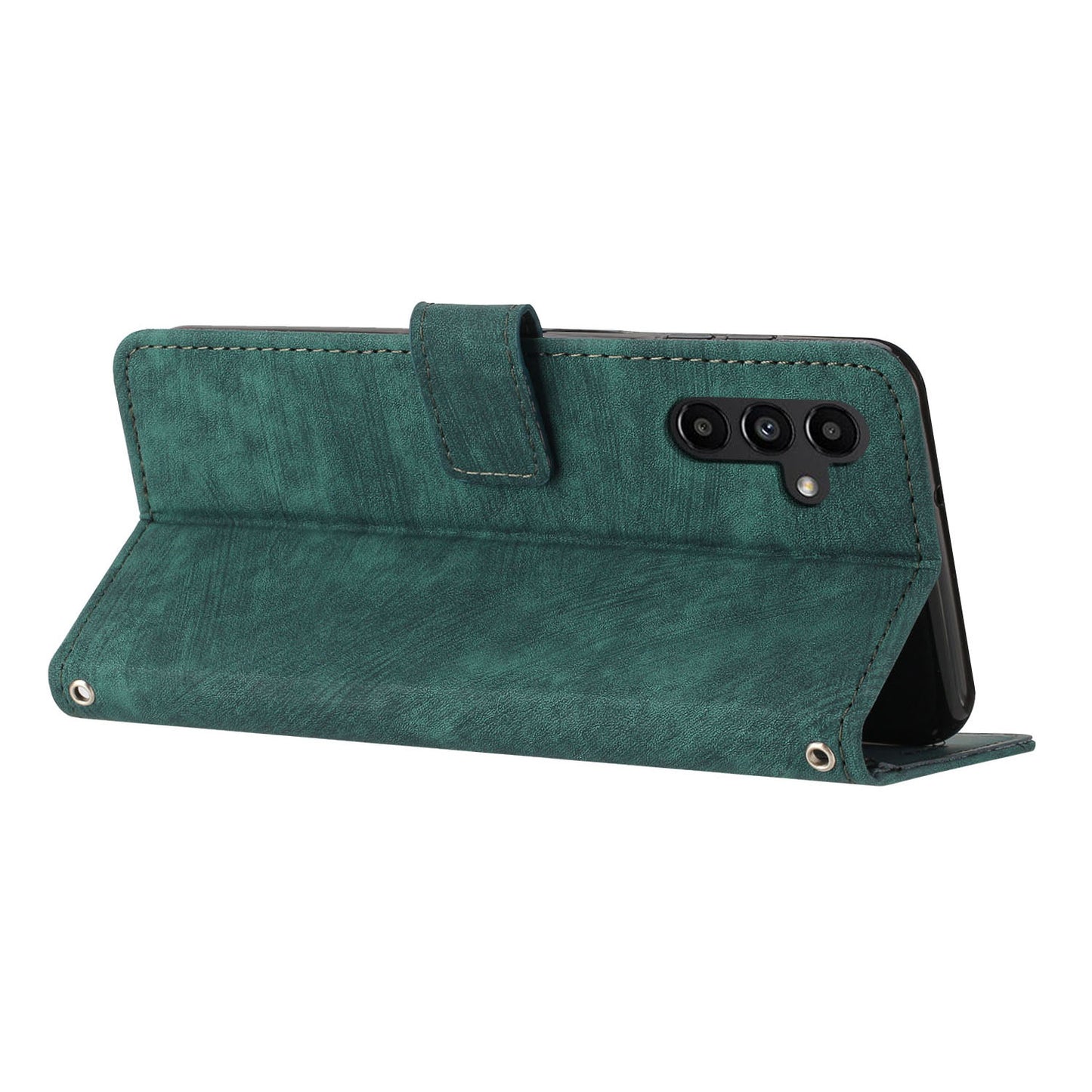 For Samsung Galaxy A16 5G / A16 4G Case Imprinted Lines Leather Phone Cover Bookstyle Folding Stand - Green