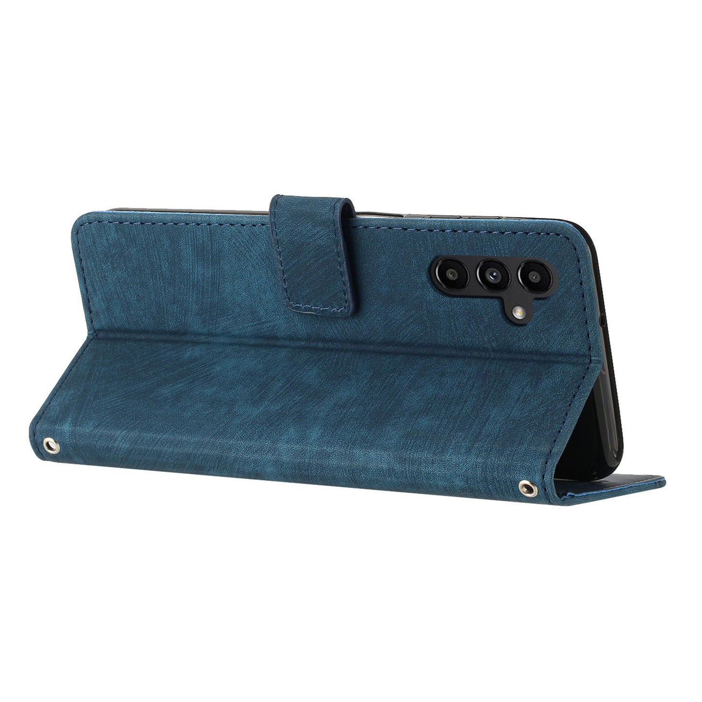 For Samsung Galaxy A16 5G / A16 4G Case Imprinted Lines Leather Phone Cover Bookstyle Folding Stand - Sapphire