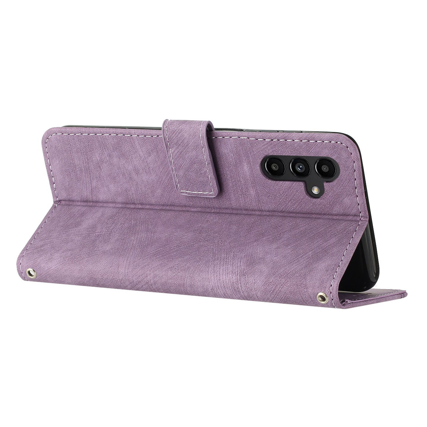 For Samsung Galaxy A16 5G / A16 4G Case Imprinted Lines Leather Phone Cover Bookstyle Folding Stand - Purple