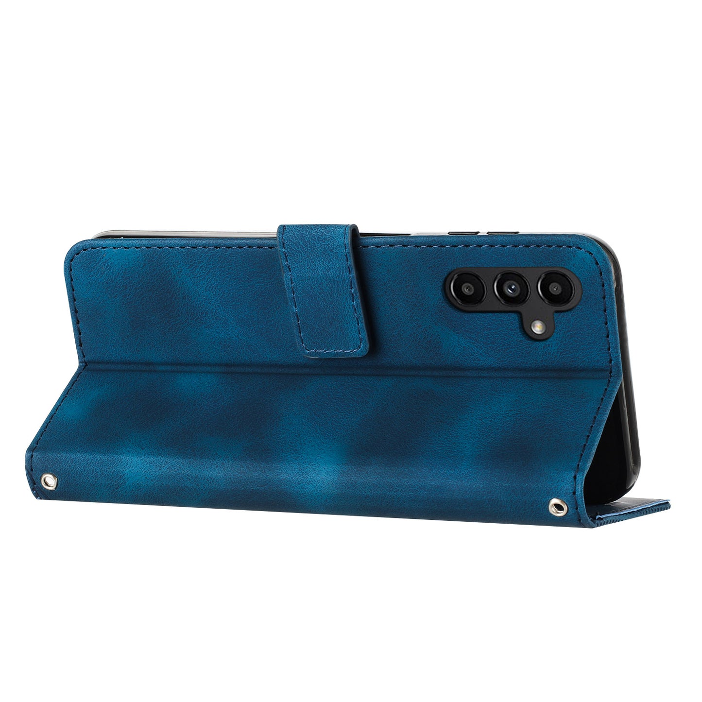 For Samsung Galaxy A16 5G / A16 4G Case Triangle Pattern Leather Phone Cover with Hand Strap Card Slots - Sapphire