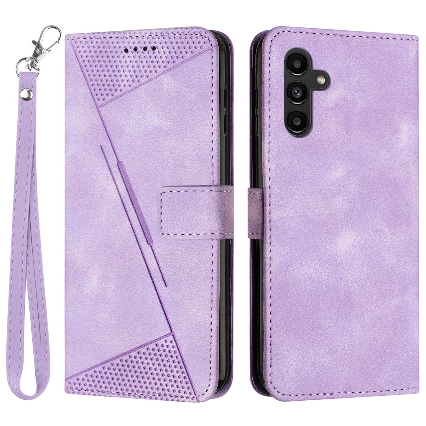 For Samsung Galaxy A16 5G / A16 4G Case Triangle Pattern Leather Phone Cover with Hand Strap Card Slots - Light Purple