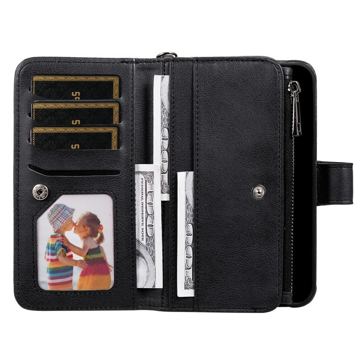 KT Multi-functional Series-4 for iPhone 16 Pro Case Detachable PU Leather Zipper Flip Wallet Phone Cover - Black