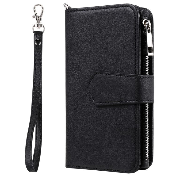 KT Multi-functional Series-4 for iPhone 16 Pro Case Detachable PU Leather Zipper Flip Wallet Phone Cover - Black