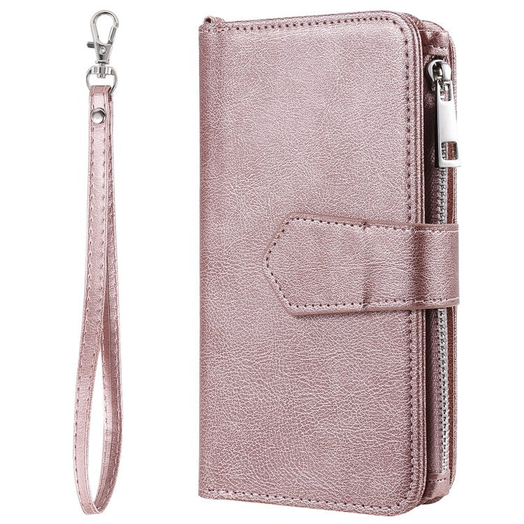 KT Multi-Functional Series-4 for iPhone 16 Plus Case Detachable PU Leather Zipper Flip Wallet Phone Cover - Rose Gold