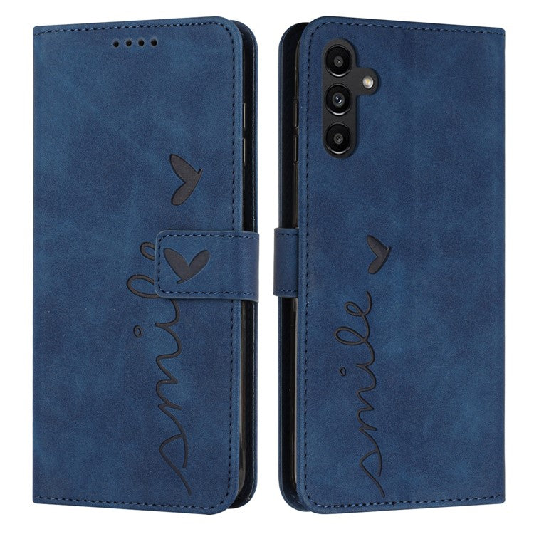For Samsung Galaxy M35 5G Case Viewing Stand PU Leather Phone Cover Imprinted Pattern - Sapphire