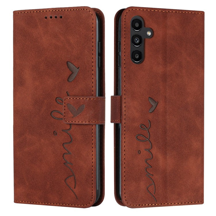 For Samsung Galaxy M35 5G Case Viewing Stand PU Leather Phone Cover Imprinted Pattern - Brown