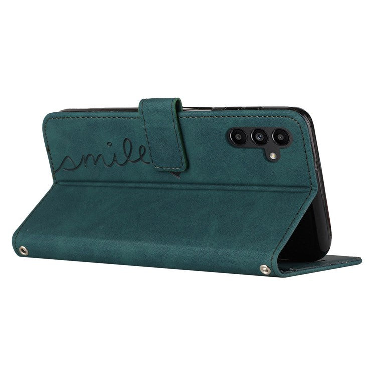 For Samsung Galaxy M35 5G Case Viewing Stand PU Leather Phone Cover Imprinted Pattern - Green