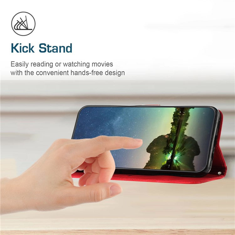 For Samsung Galaxy M35 5G Case Triangle Pattern Leather Phone Cover with Hand Strap Card Slots - Red