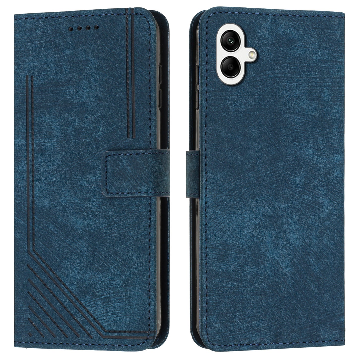 For Samsung Galaxy A06 Case Imprinted Lines Leather Phone Cover Bookstyle Folding Stand - Sapphire