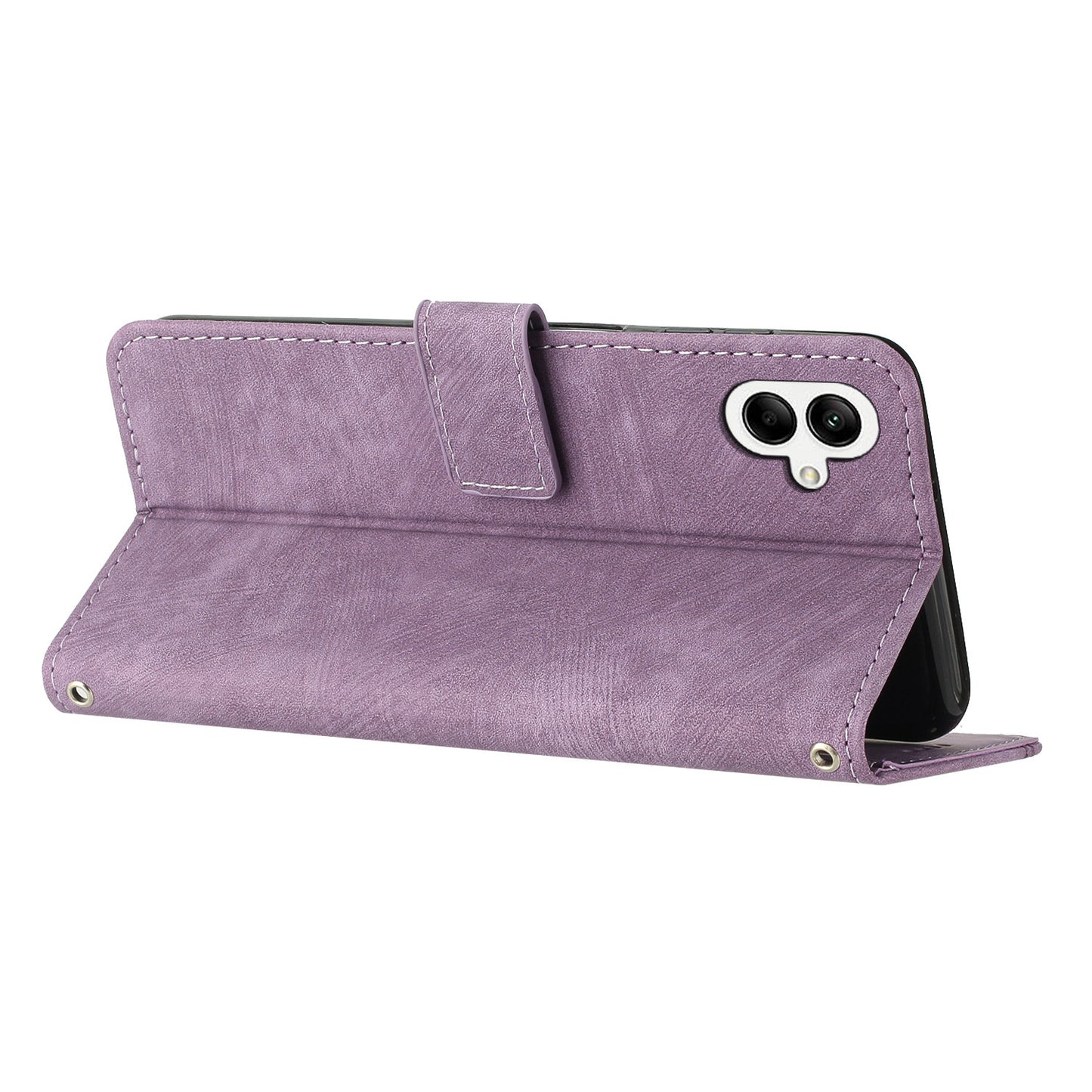 For Samsung Galaxy A06 Case Imprinted Lines Leather Phone Cover Bookstyle Folding Stand - Purple