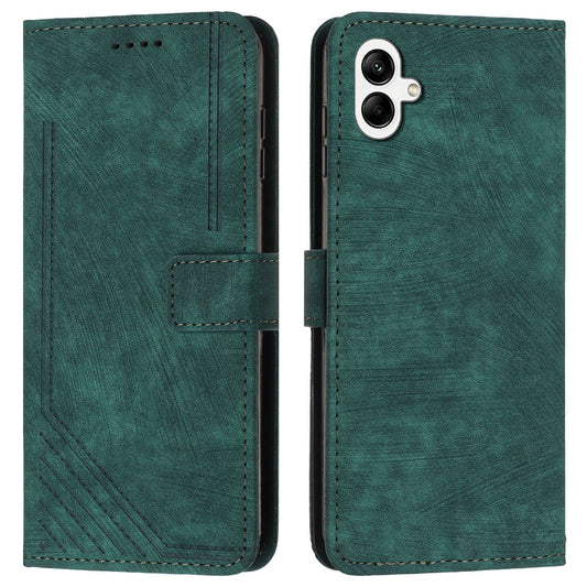 For Samsung Galaxy A06 Case Imprinted Lines Leather Phone Cover Bookstyle Folding Stand - Green