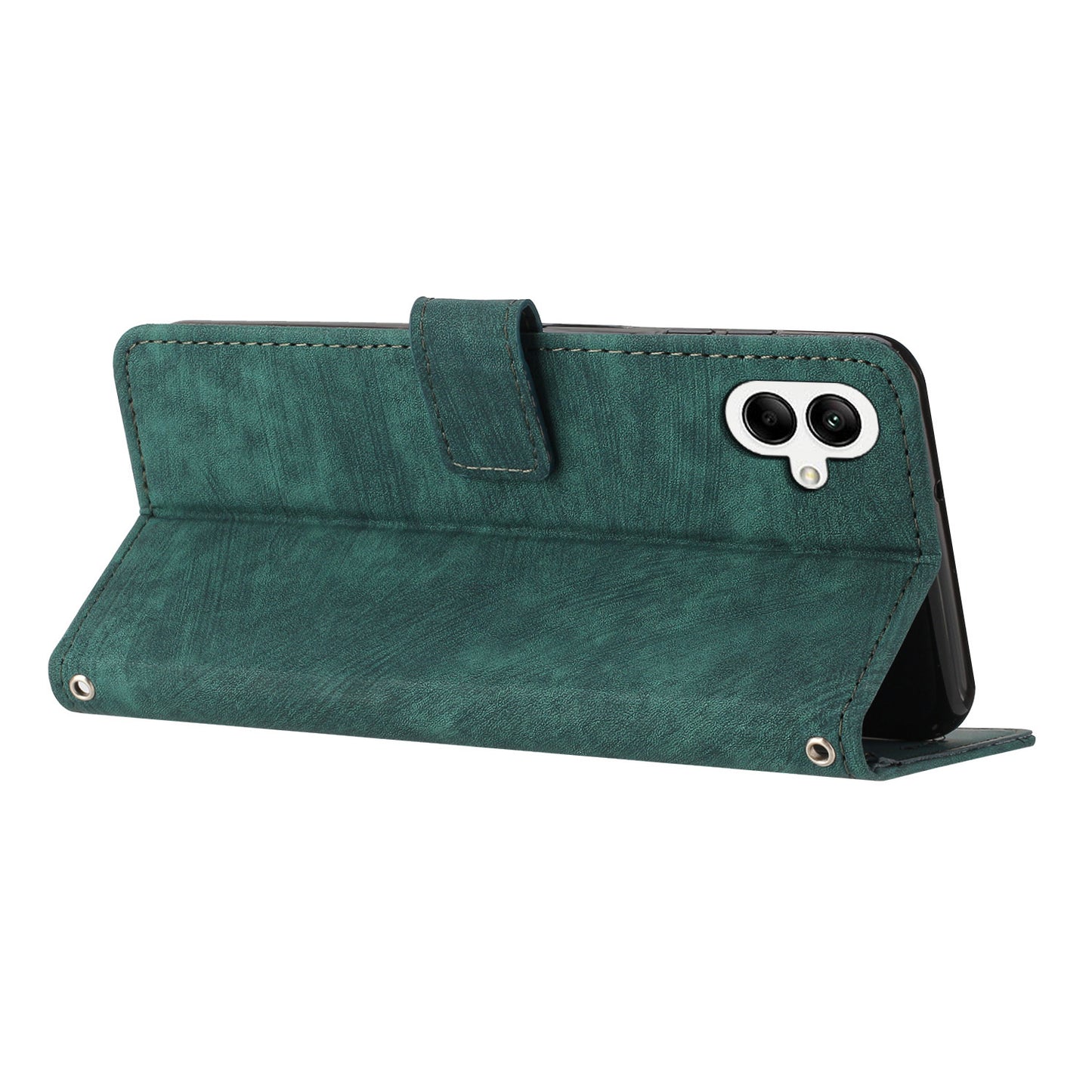 For Samsung Galaxy A06 Case Imprinted Lines Leather Phone Cover Bookstyle Folding Stand - Green