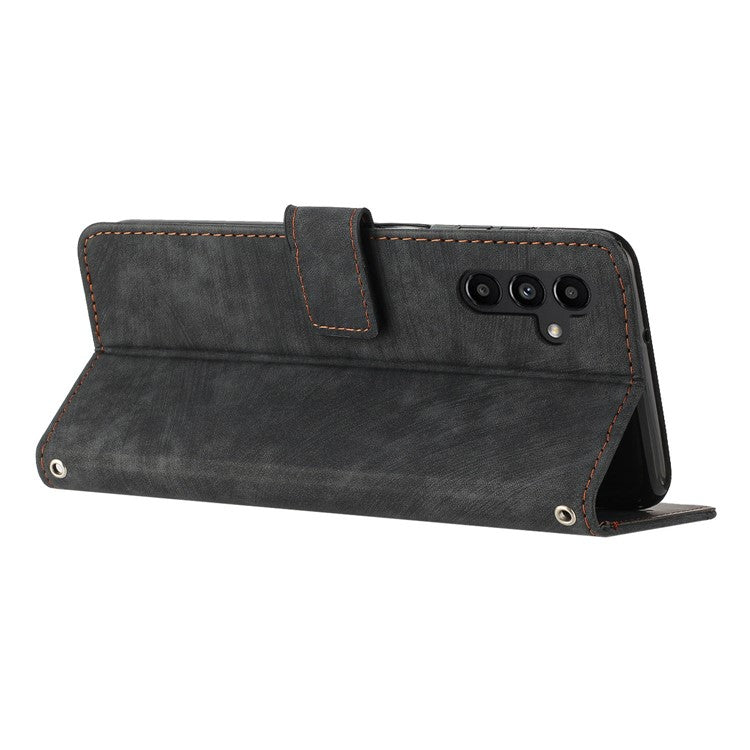 For Samsung Galaxy M35 5G Case Imprinted Lines Leather Phone Cover Bookstyle Folding Stand - Black