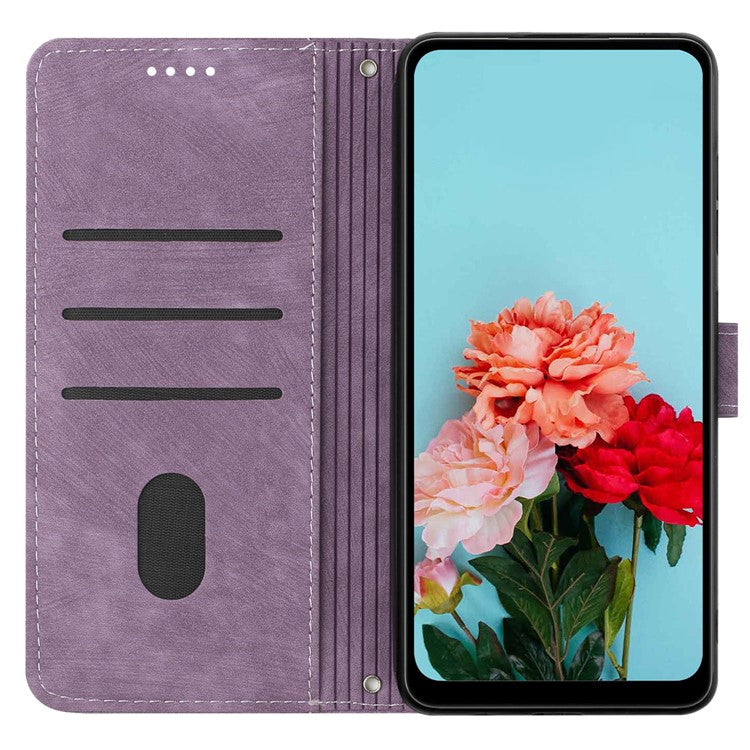 For Samsung Galaxy M35 5G Case Imprinted Lines Leather Phone Cover Bookstyle Folding Stand - Purple