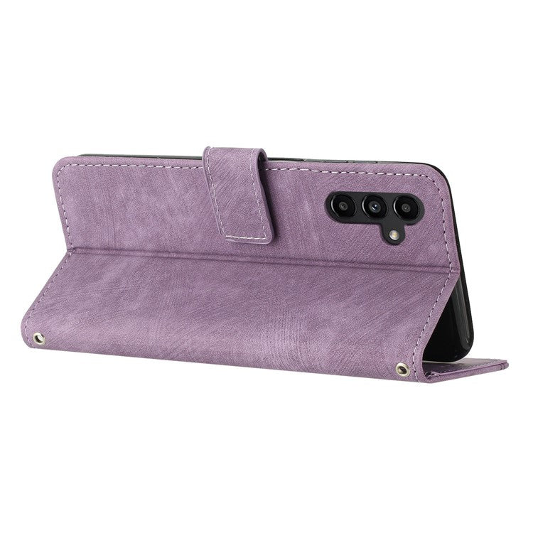 For Samsung Galaxy M35 5G Case Imprinted Lines Leather Phone Cover Bookstyle Folding Stand - Purple