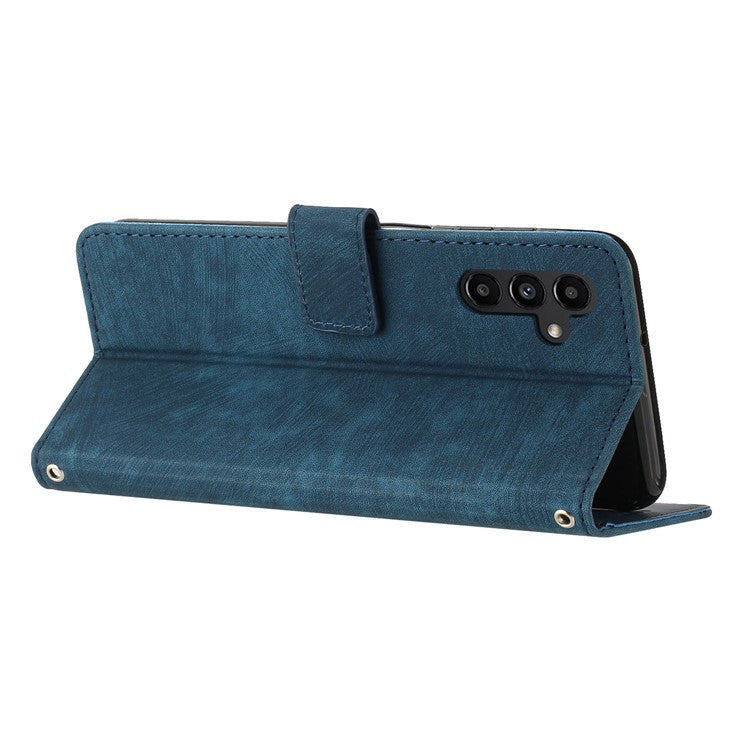 For Samsung Galaxy M35 5G Case Imprinted Lines Leather Phone Cover Bookstyle Folding Stand - Sapphire