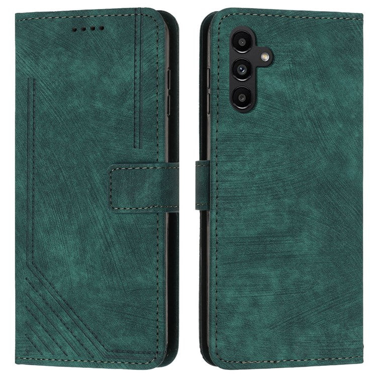 For Samsung Galaxy M35 5G Case Imprinted Lines Leather Phone Cover Bookstyle Folding Stand - Green