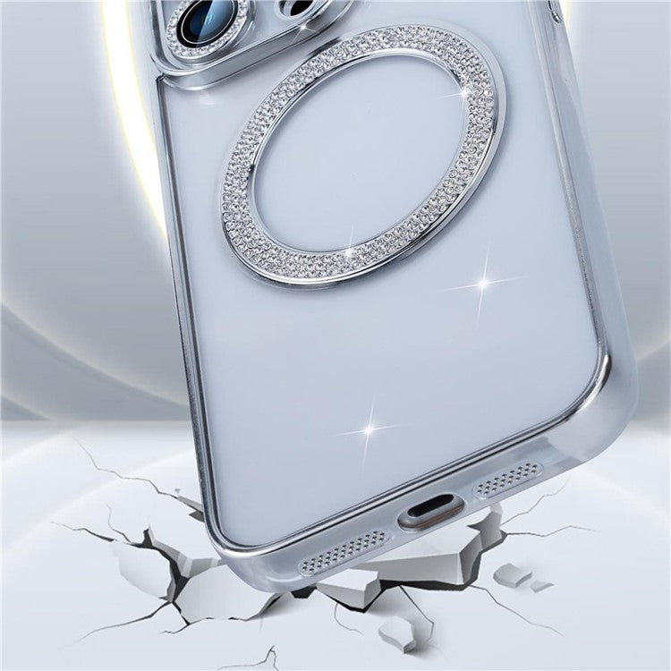 For iPhone 16 Pro Magnetic Case Bling Rhinestone Clear TPU + PC Phone Cover - Blue