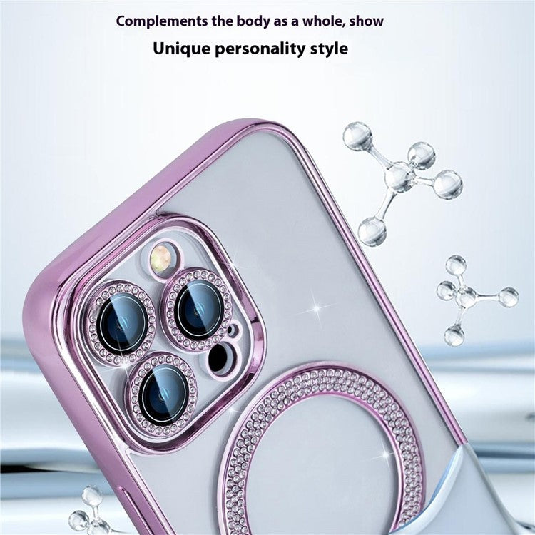 For iPhone 16 Pro Magnetic Case Bling Rhinestone Clear TPU + PC Phone Cover - Blue