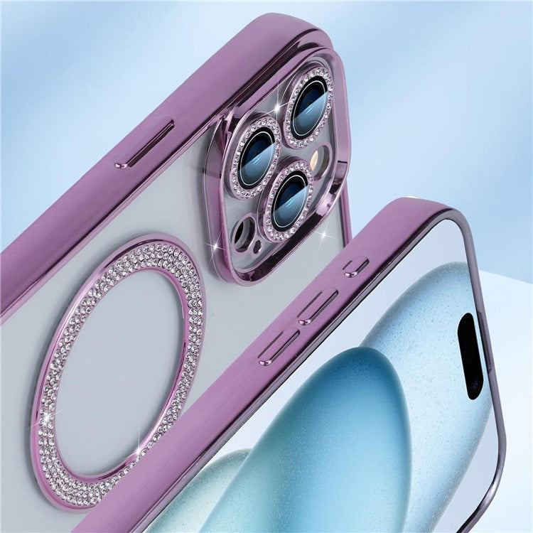 For iPhone 16 Pro Magnetic Case Bling Rhinestone Clear TPU + PC Phone Cover - Blue