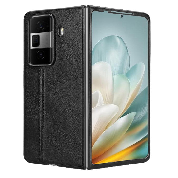 For Honor Magic Vs3 5G Case Cowhide Texture Leather+PC Phone Cover Stitching Lines - Black