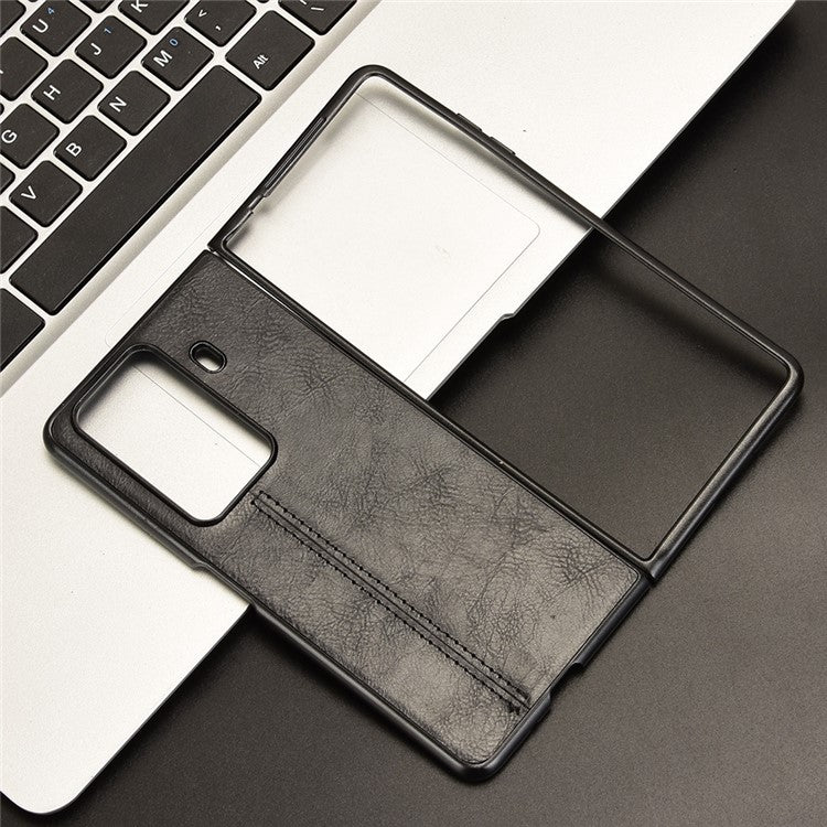 For Honor Magic Vs3 5G Case Cowhide Texture Leather+PC Phone Cover Stitching Lines - Black