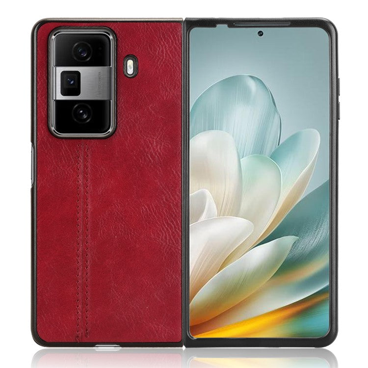 For Honor Magic Vs3 5G Case Cowhide Texture Leather+PC Phone Cover Stitching Lines - Red