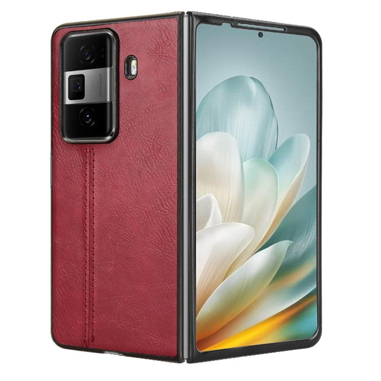 For Honor Magic Vs3 5G Case Cowhide Texture Leather+PC Phone Cover Stitching Lines - Red
