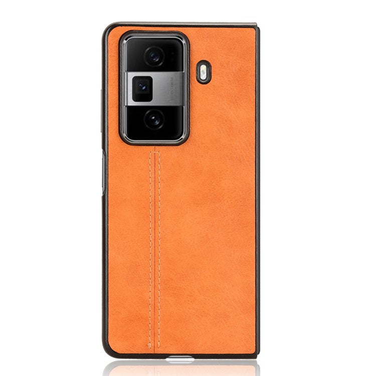 For Honor Magic Vs3 5G Case Cowhide Texture Leather+PC Phone Cover Stitching Lines - Orange