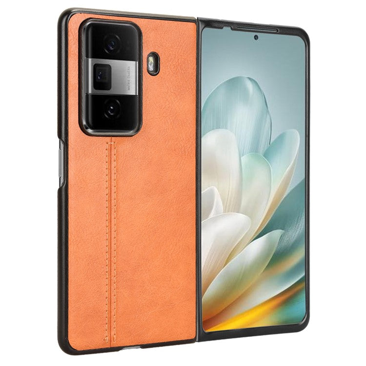 For Honor Magic Vs3 5G Case Cowhide Texture Leather+PC Phone Cover Stitching Lines - Orange