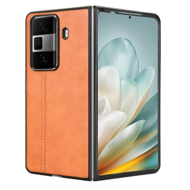 For Honor Magic Vs3 5G Case Cowhide Texture Leather+PC Phone Cover Stitching Lines - Orange