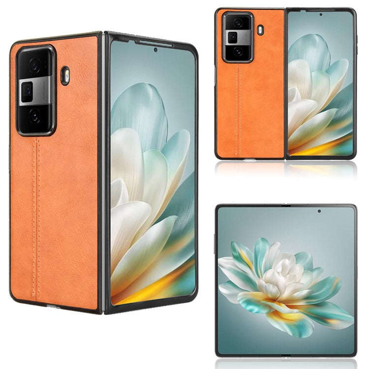 For Honor Magic Vs3 5G Case Cowhide Texture Leather+PC Phone Cover Stitching Lines - Orange