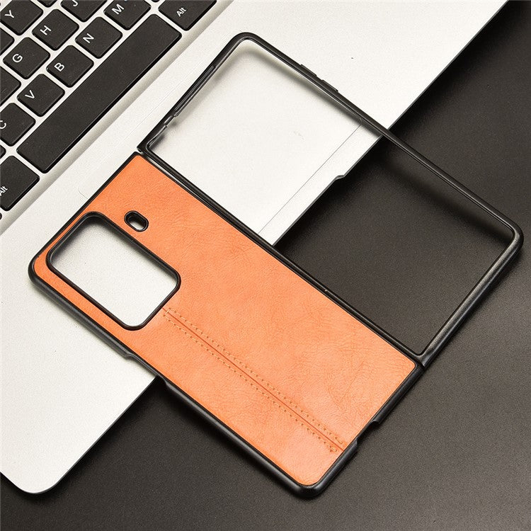 For Honor Magic Vs3 5G Case Cowhide Texture Leather+PC Phone Cover Stitching Lines - Orange