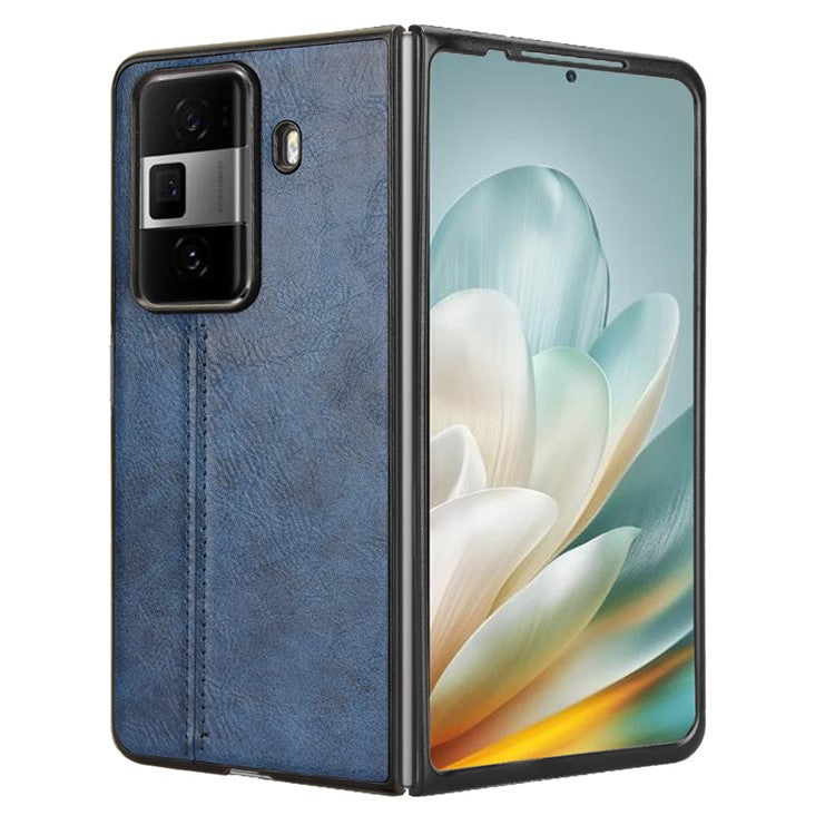 For Honor Magic Vs3 5G Case Cowhide Texture Leather+PC Phone Cover Stitching Lines - Blue