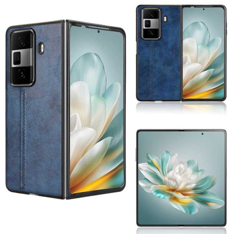 For Honor Magic Vs3 5G Case Cowhide Texture Leather+PC Phone Cover Stitching Lines - Blue