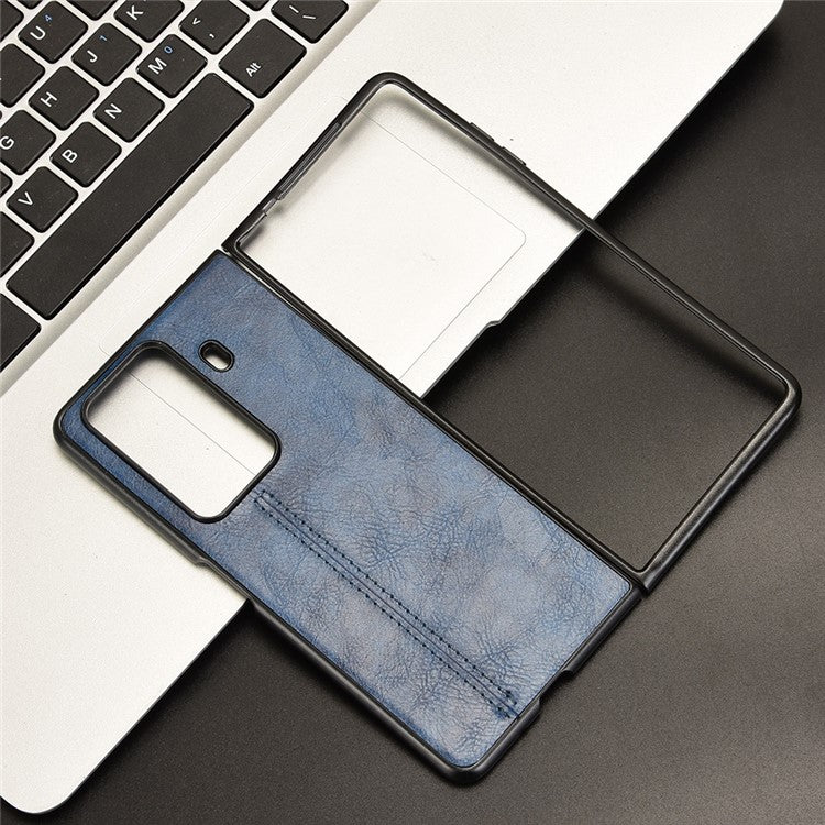 For Honor Magic Vs3 5G Case Cowhide Texture Leather+PC Phone Cover Stitching Lines - Blue