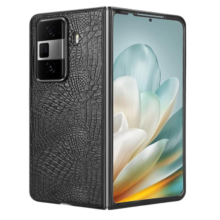 For Honor Magic Vs3 5G Case Crocodile Texture Leather Coated Hard PC Phone Cover - Black
