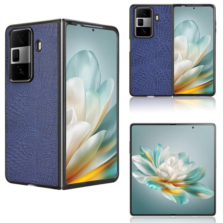For Honor Magic Vs3 5G Case Crocodile Texture Leather Coated Hard PC Phone Cover - Blue